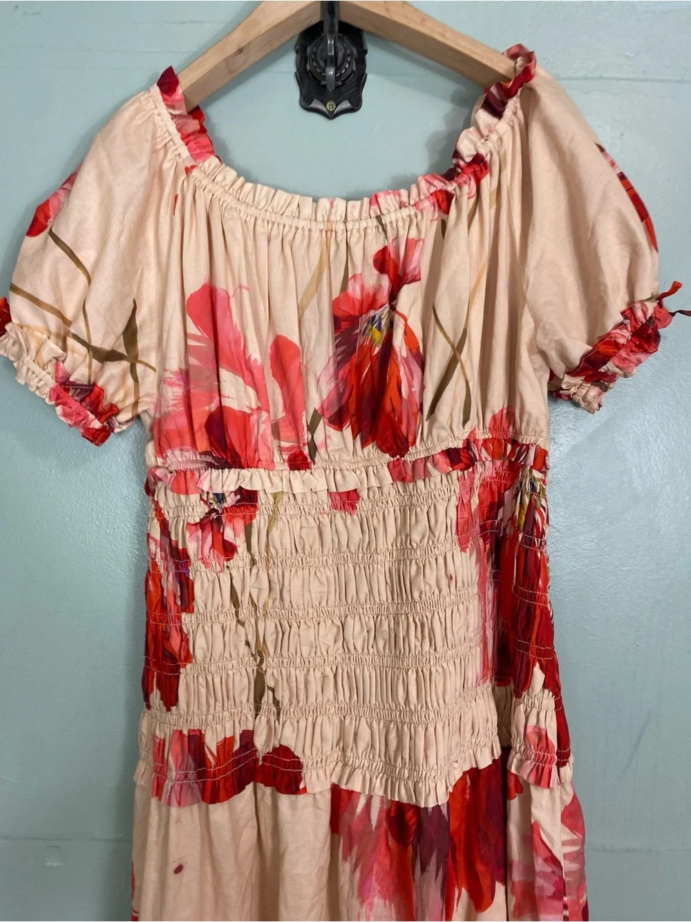Hutch Maternity Puff Sleeve Smocked Dress Floral Maxi Large Sundress - Picture 7 of 7